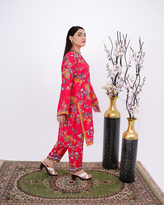 WINTER-GARDEN – Bright Floral Khadar Two-Piece Suit