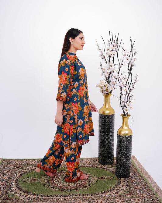 MEHK-E-MOSSAM – Floral Printed Two-Piece Khadar Ensemble