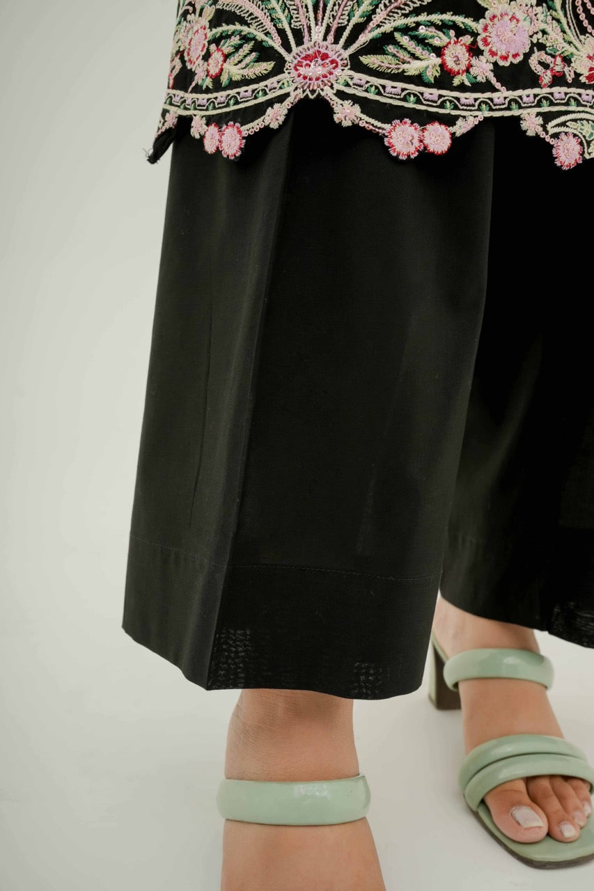 Elaaf Black Embroidered Lawn Suit with Chiffon Dupatta