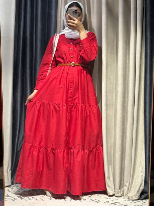 REGAL MEHROON – Premium Cotton Tiered Maxi