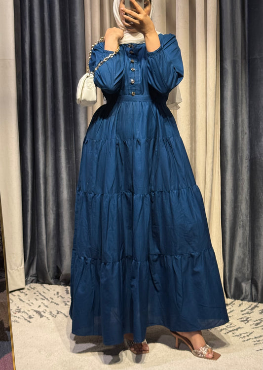 Premium Cotton Tiered Maxi – Blue Elegance