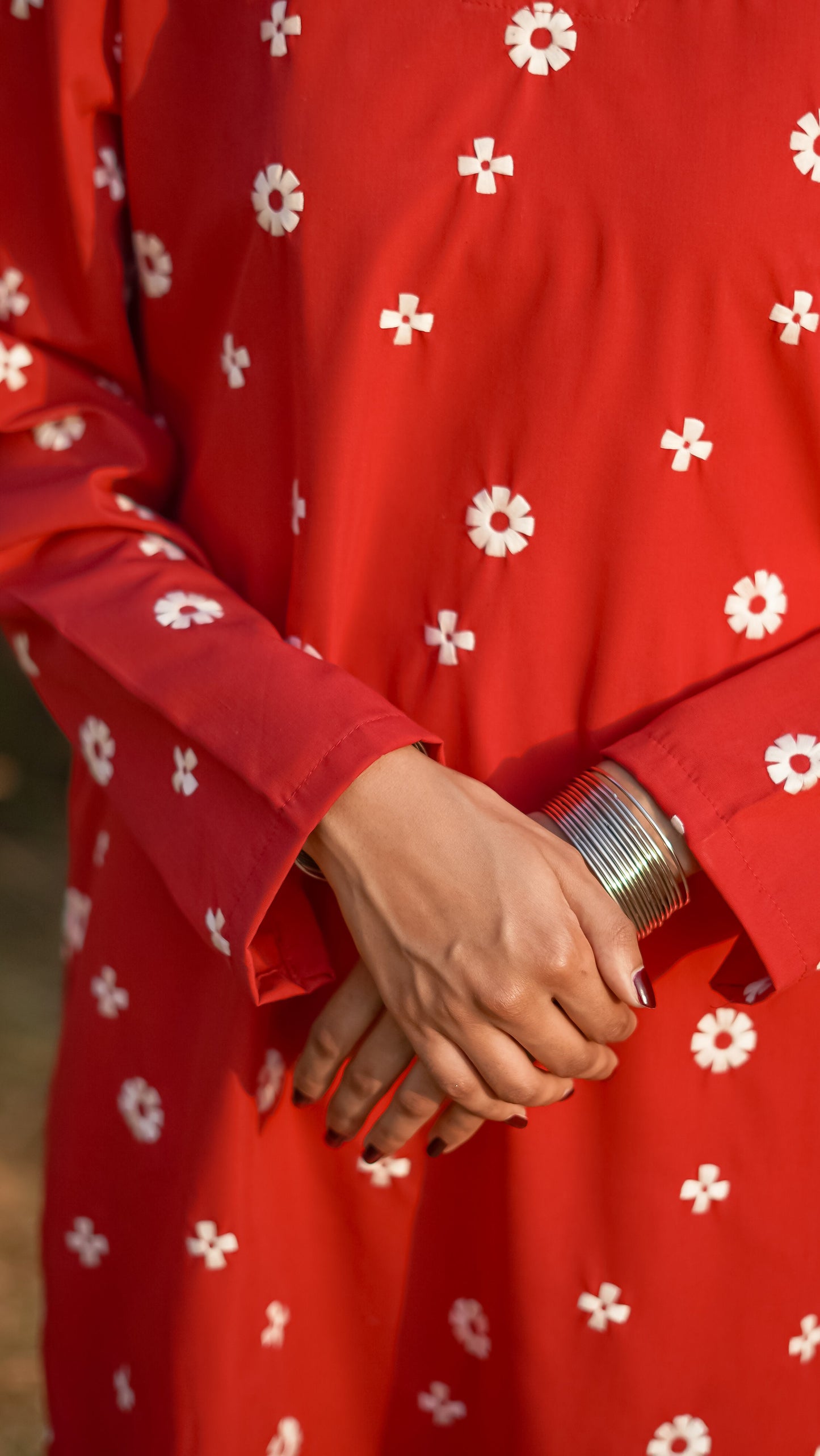 Ayra 2-Piece Red Cotton with White Embroidered Detailing