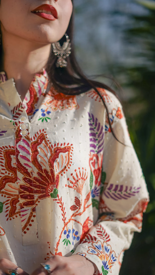 Mahnoor 2-Piece Printed Lawn with White Trouser Ensemble