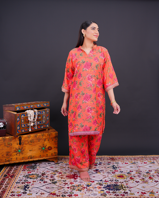WARM-PETALS – 2-Piece Floral Printed Khadar Ensemble