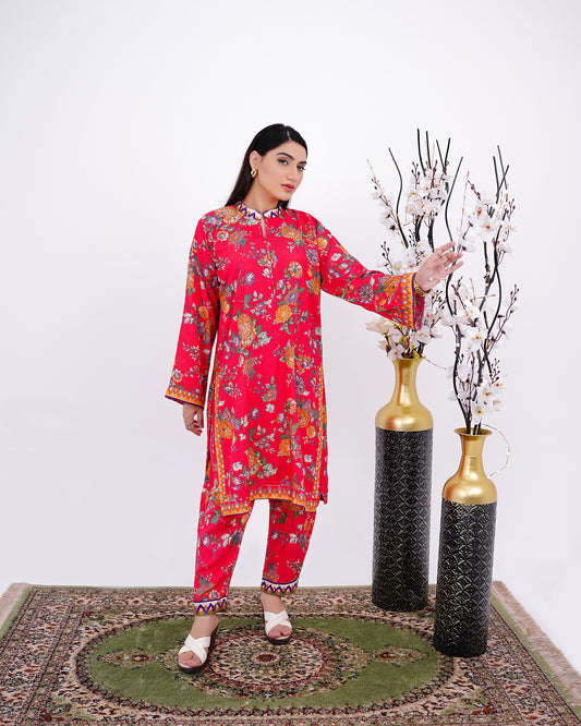 WINTER-GARDEN – Bright Floral Khadar Two-Piece Suit