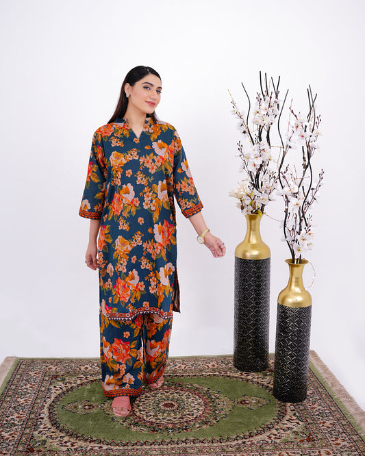 MEHK-E-MOSSAM – Floral Printed Two-Piece Khadar Ensemble