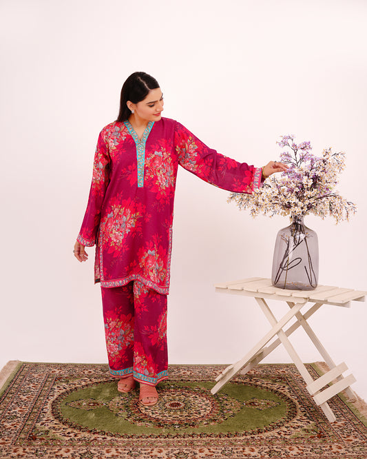 TULIP-TAILS – Floral Printed Two-Piece Khadar Ensemble